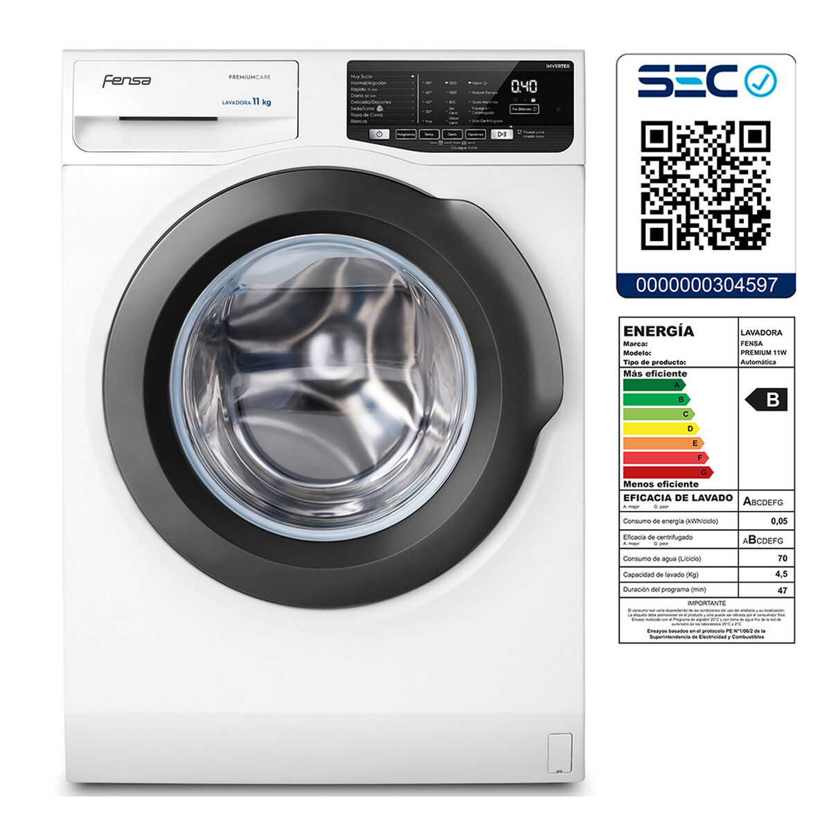 Lavadora Automática Fensa Premium Care 11W 11 kg.