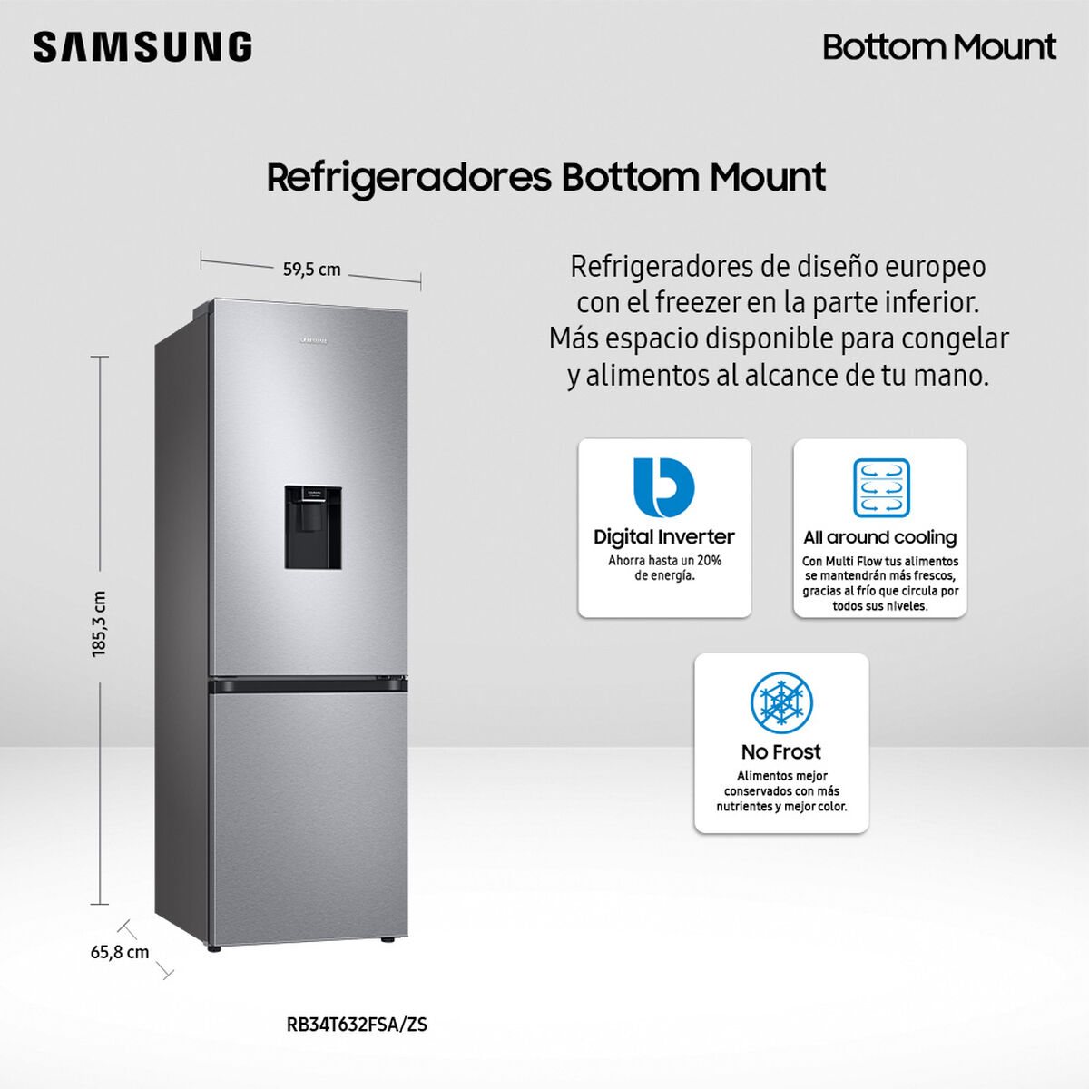 Refrigerador No Frost Samsung RB34T632FSA/ZS 331 lts.