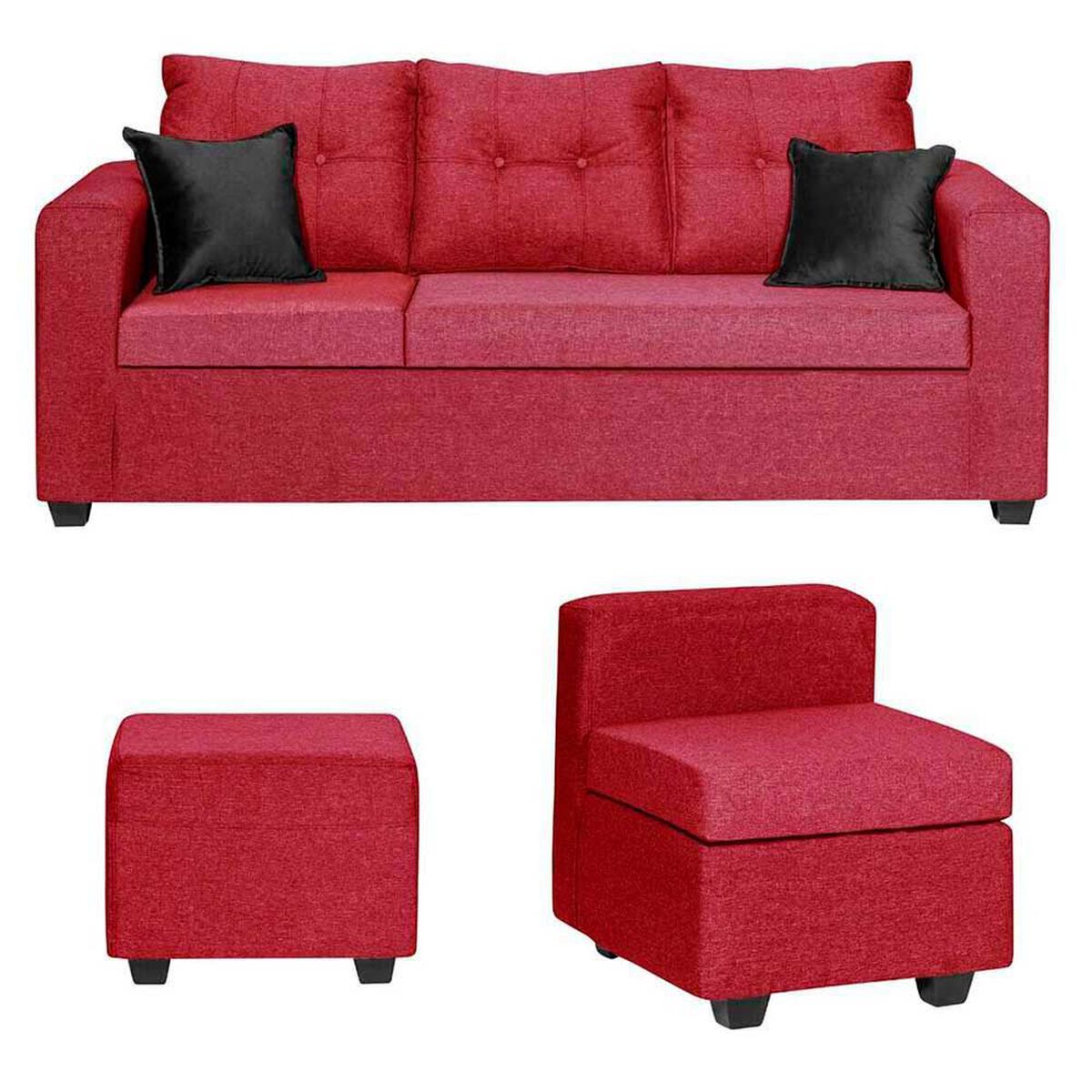 Juego de Living Dise&ntilde;o A&M Home Antonella Sof&aacute; 3 Cuerpos + Butaca 1 Cuerpo + Pouf 1 Cuerpo  Burdeo
