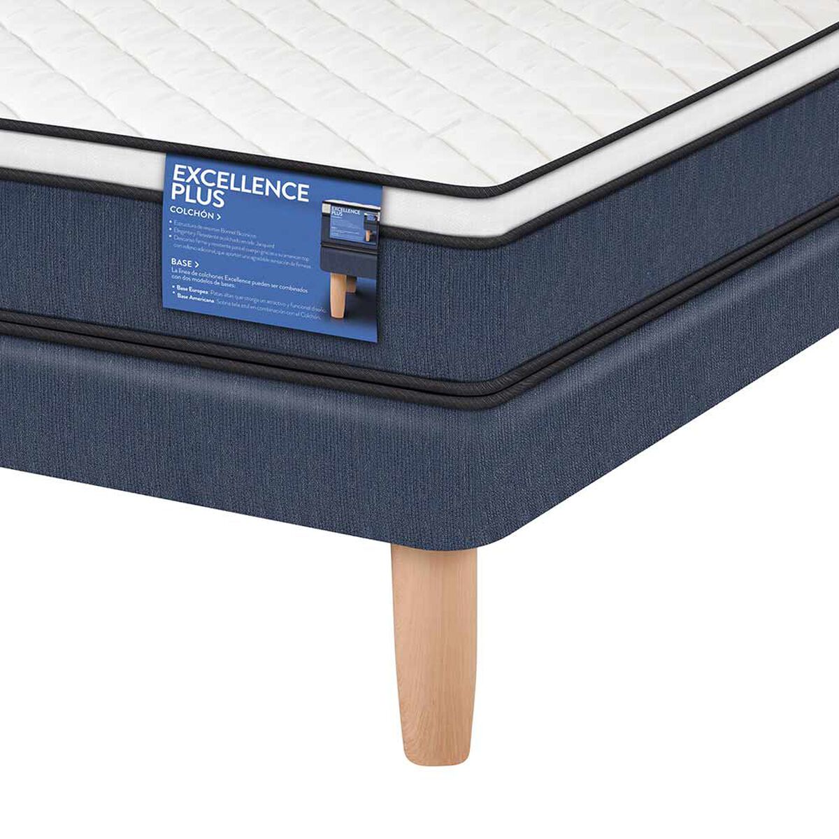 Cama Europea 1.5 Plazas Excellence Plus + Mueble + Respaldo