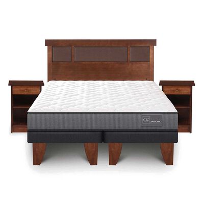 Cama Europea CIC Base Dividida 2 Plazas Anatomic + Respaldo + 2 Veladores New Dublin Caramelo