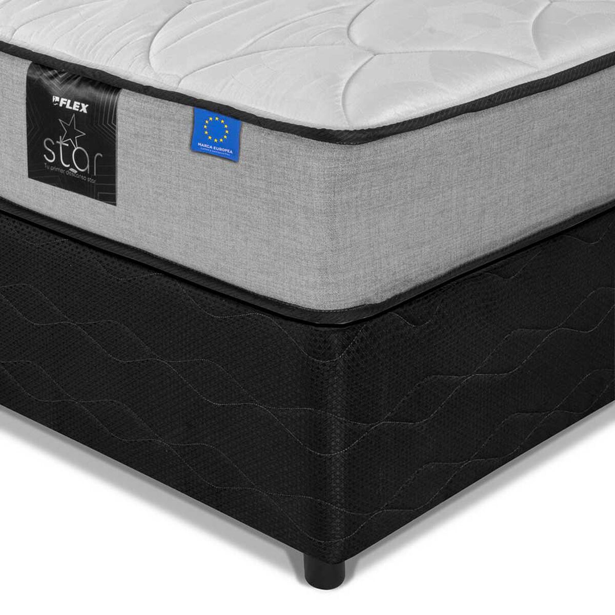 Cama Americana Flex Base Dividida 2 Plazas Star + Respaldo + 2 Veladores Asturias