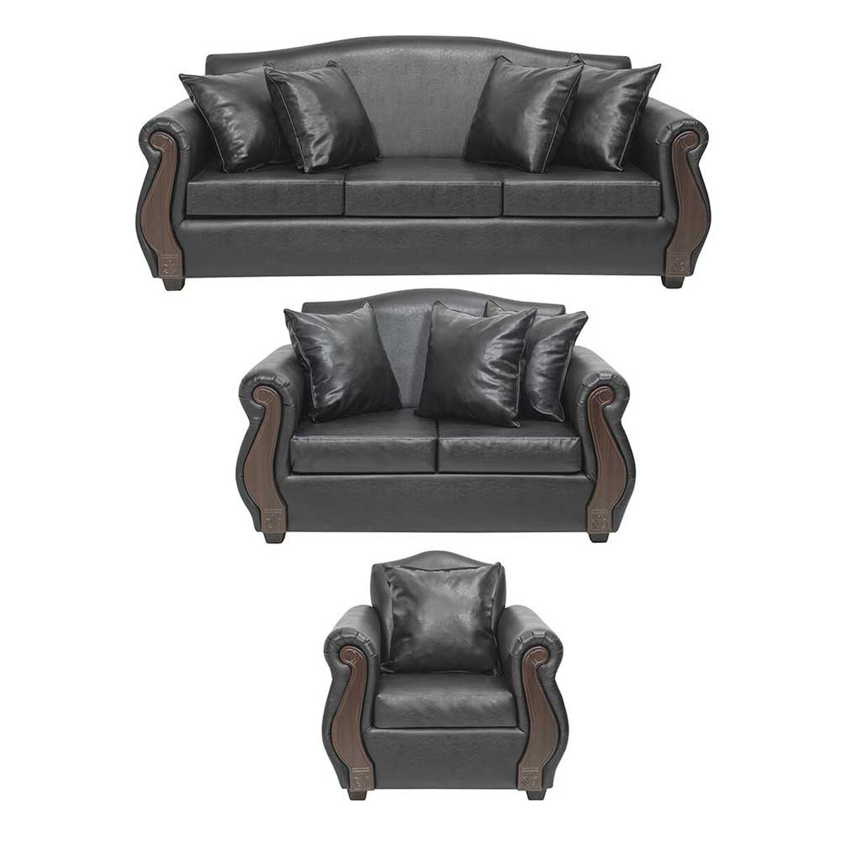 Juego de Living Innovamuebles New Bugambilia PU Sofá 3 Cuerpos + Sofá 2 Cuerpos + Butaca 1 Cuerpo 1 Cuerpo Negro 
