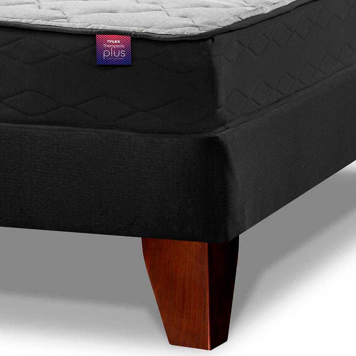 Cama Europea Flex Base Dividida 2 Plazas Therapedic Plus + Respaldo Royal + 2 Veladores Rock