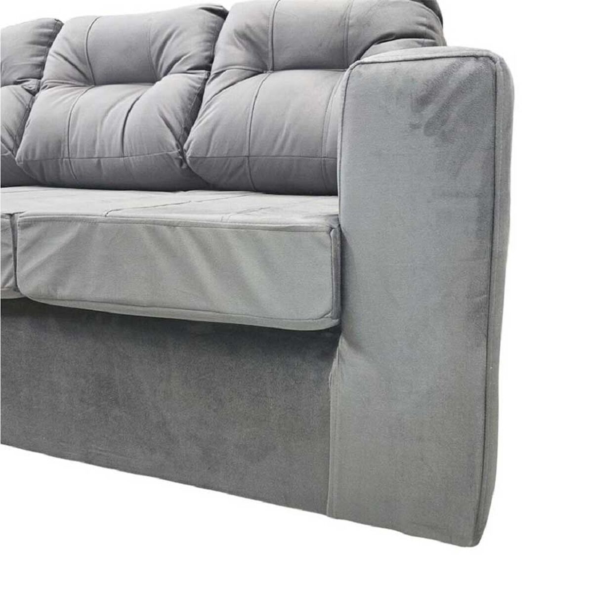 Juego de Living Kea Nize Sofá 3 Cuerpos + Dos Pouf Felpa Gris