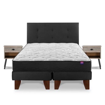 Imagen 2 del producto Cama Europea Flex Base Dividida 2 Plazas Therapedic Plus + Respaldo Royal + 2 Veladores Rock