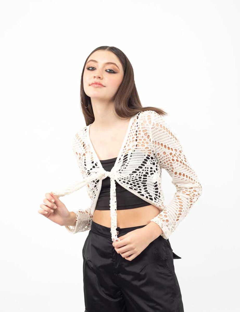 Sweater Crochet Crop Nudo Mujer Icono