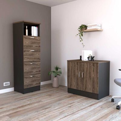 Combo Archivador Alto 4 Cajones + Cajonera 2 Puertas TuHome Home Office Negro Soft-Co&ntilde;ac