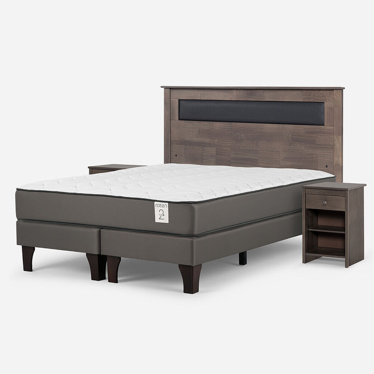 Cama Europea Rosen King New Style 2 Plus + Respaldo + 2 Veladores Ferrara