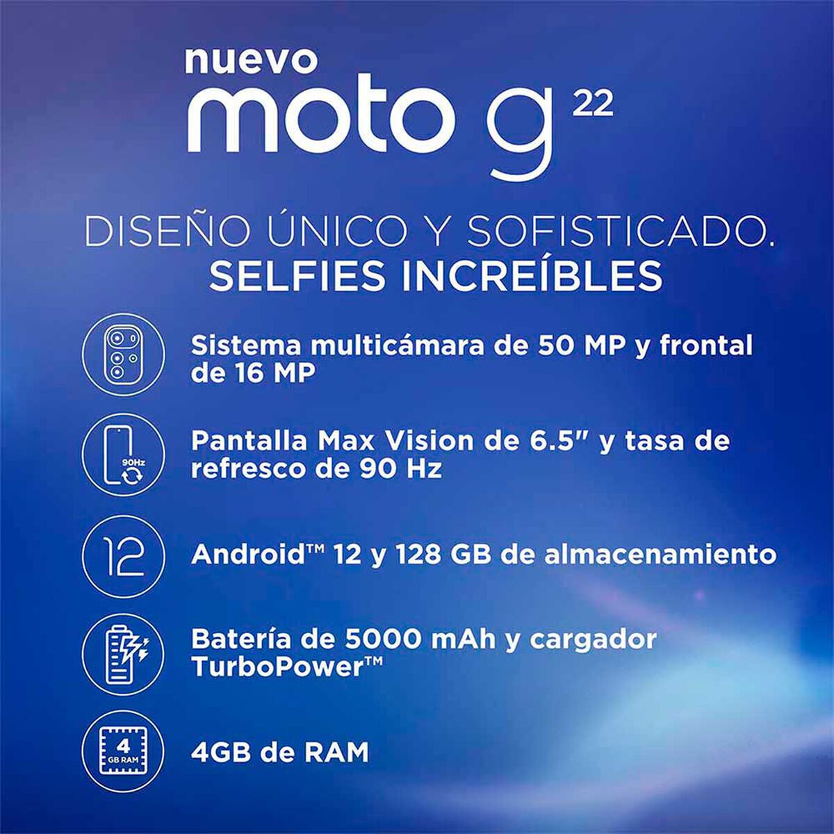Celular Motorola Moto G22 128GB 6,5" Negro Claro