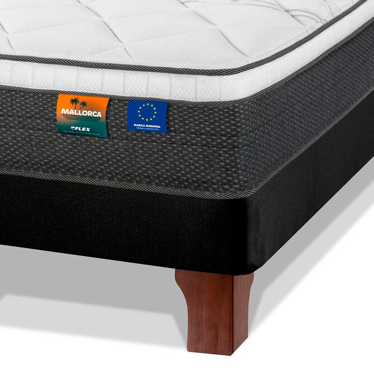 Cama Europea Flex 1,5 Plazas Mallorca + Respaldo + Almohada Royal