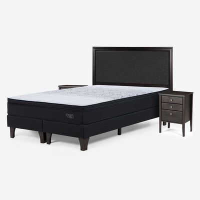 Imagen 2 del producto Cama Europea Rosen Base Dividida 2 Plazas Tempo + Respaldo + 2 Veladores Nolita Grafito