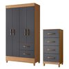 Combo Cl&oacute;set 4 Puertas 2 Cajones + C&oacute;moda 4 Cajones Vekkahome Mobi Gris