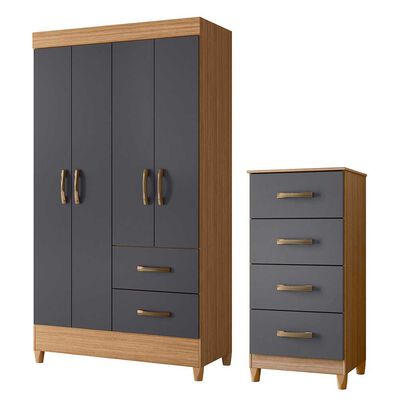 Combo Clóset 4 Puertas 2 Cajones + Cómoda 4 Cajones Vekkahome Mobi Gris