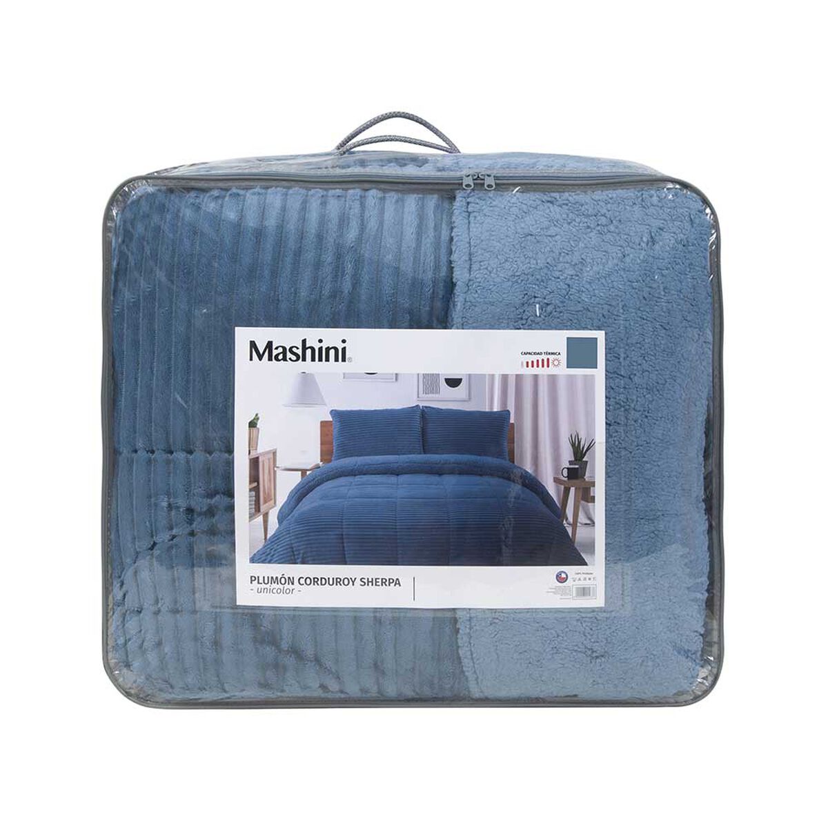 Plumón Liso Mashini 1,5 Plazas Corduroy Coral Sherpa Azul