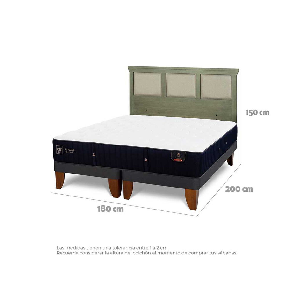 Cama Europea CIC Base Dividida King Premium + Respaldo Torino Olivo