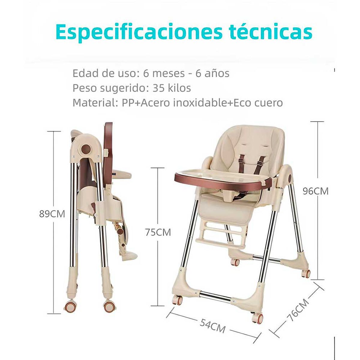 Silla de Comer Multiposiciones Plegable Dorada Lubabycas
