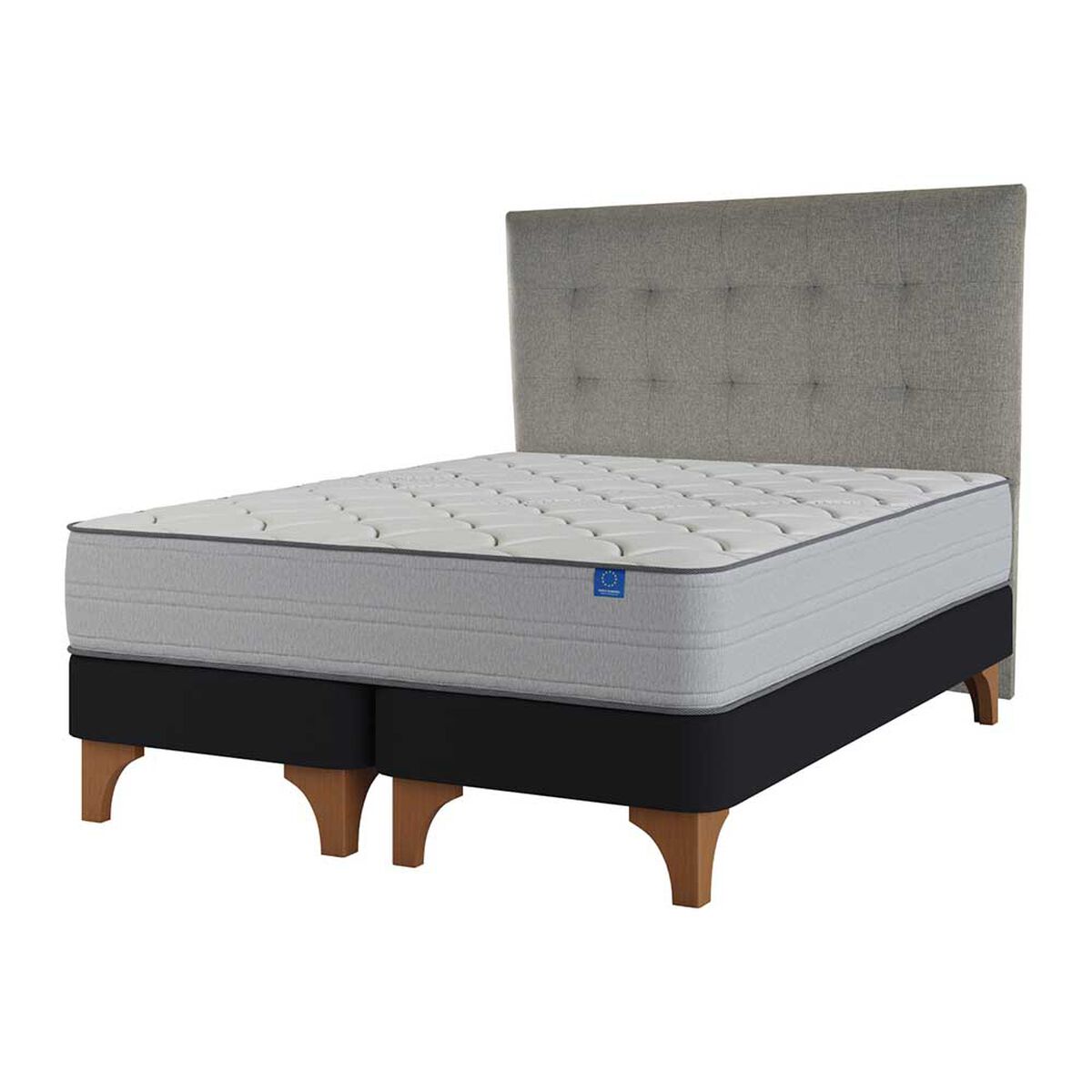 Cama Europea Flex Base Dividida 2 Plazas Seaqual + Respaldo Gris