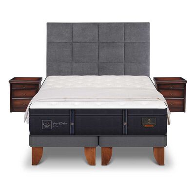 Cama Europea CIC Base Dividida S&uacute;per King Grand Premium + Respaldo + Veladores + Plum&oacute;n Ganso