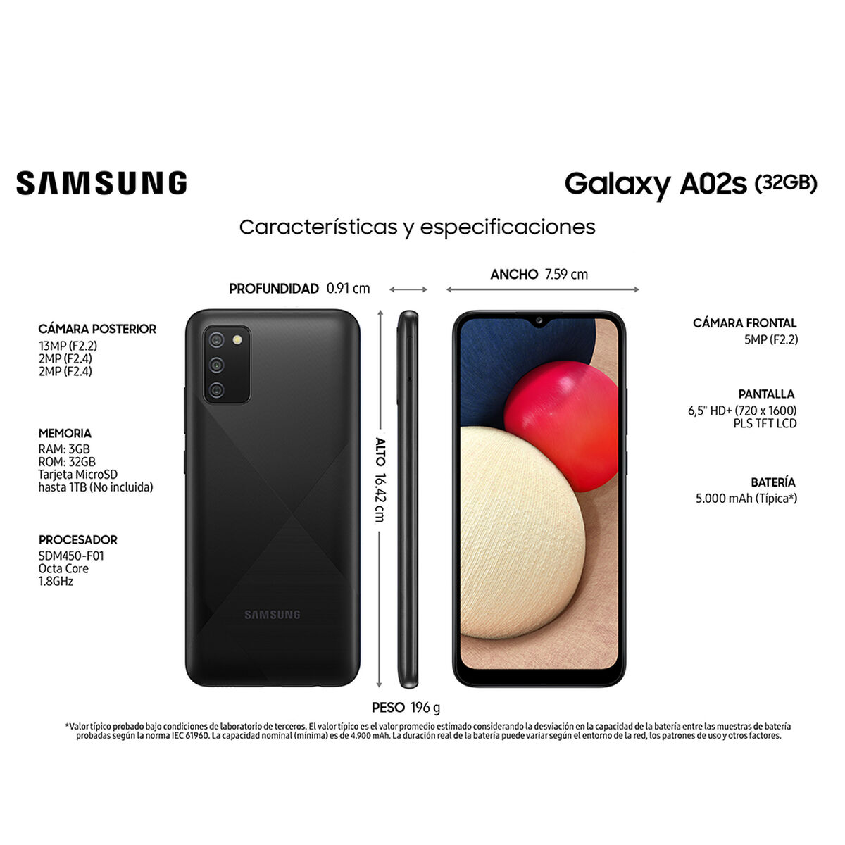 Celular Samsung Galaxy A02s 64GB 6,5" Negro Claro