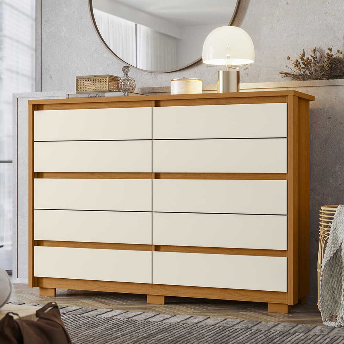 Cómoda Vekkahome Dueto 10 Cajones Café Beige