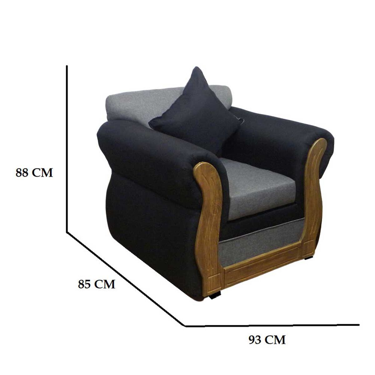 Juego de Living Almore Emilia Sofá 3 Cuepos + Dos Sillones 1 Cuerpo Negro Gris