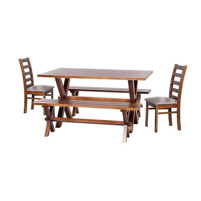 Juego de Comedor Latam Home Sevilla Burgos 2 Sillas + 2 Bancas Cuero Kentucky Gris