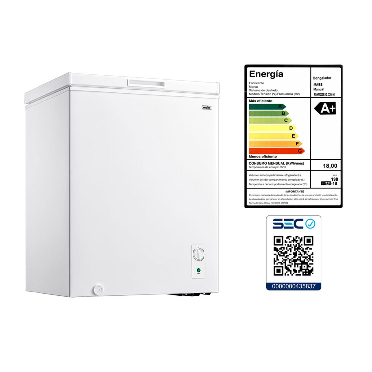 Congelador Freezer Horizontal Mabe FDHM200BY2 198 lts.
