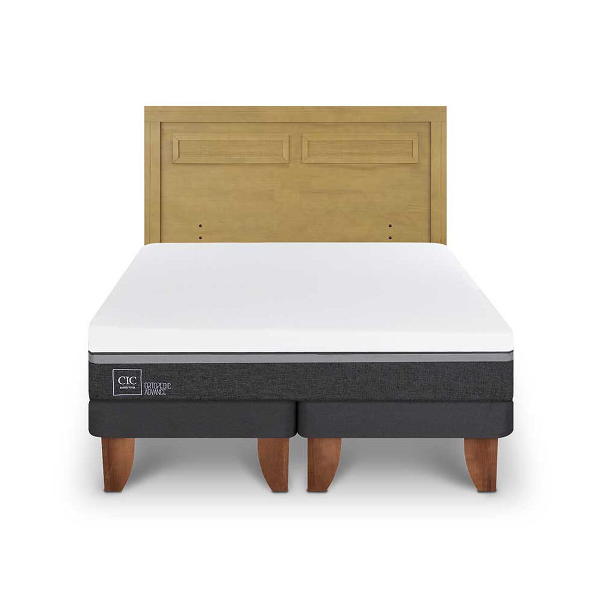 Cama Europea CIC Base Dividida King Ortopedic Advance + Respaldo Milan Mostaza