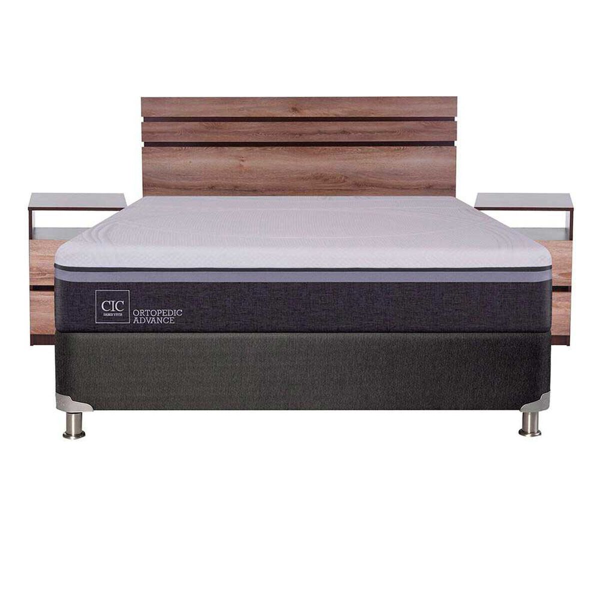 Box Spring CIC 2 Plazas Ortopedic Advance + Respaldo + 2 Veladores