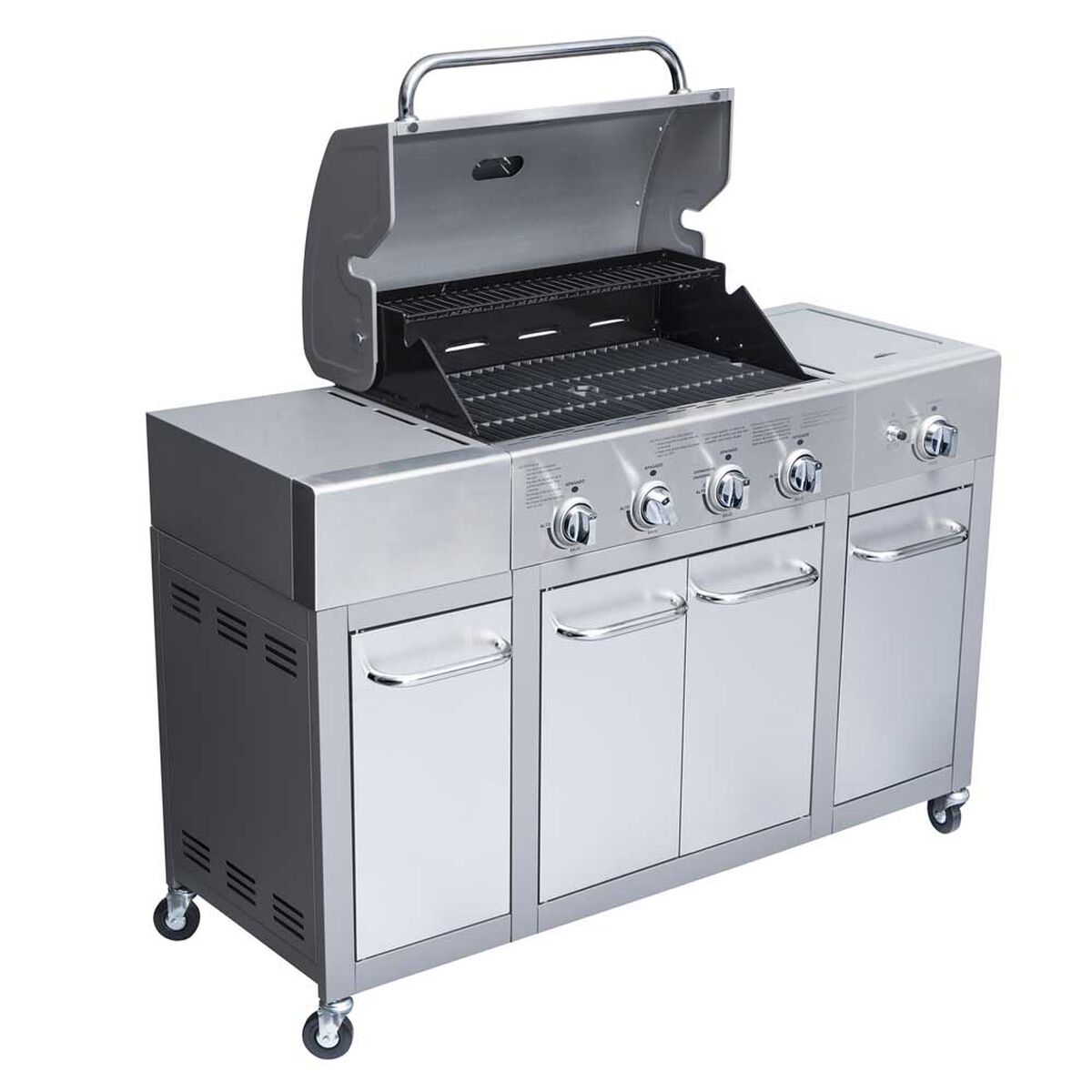 Parrilla a Gas Encendido Electrónico BBQ Grill Buffalo Acero Inoxidable 4 Quemadores Centrales + 1 Lateral