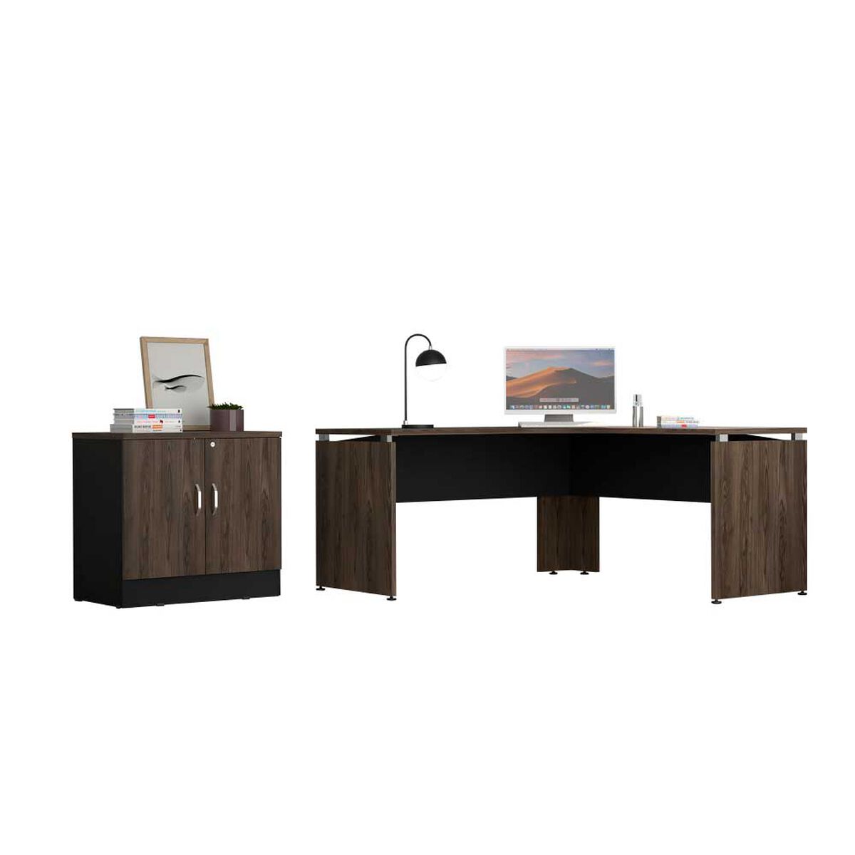 Combo Escritorio + Cajonera 2 Puertas TuHome Home Office Negro Soft-Co&ntilde;ac