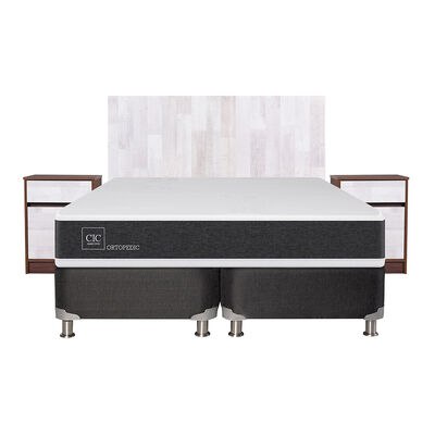 Box Spring CIC Base Dividida King Ortopedic + Respaldo + 2 Veladores