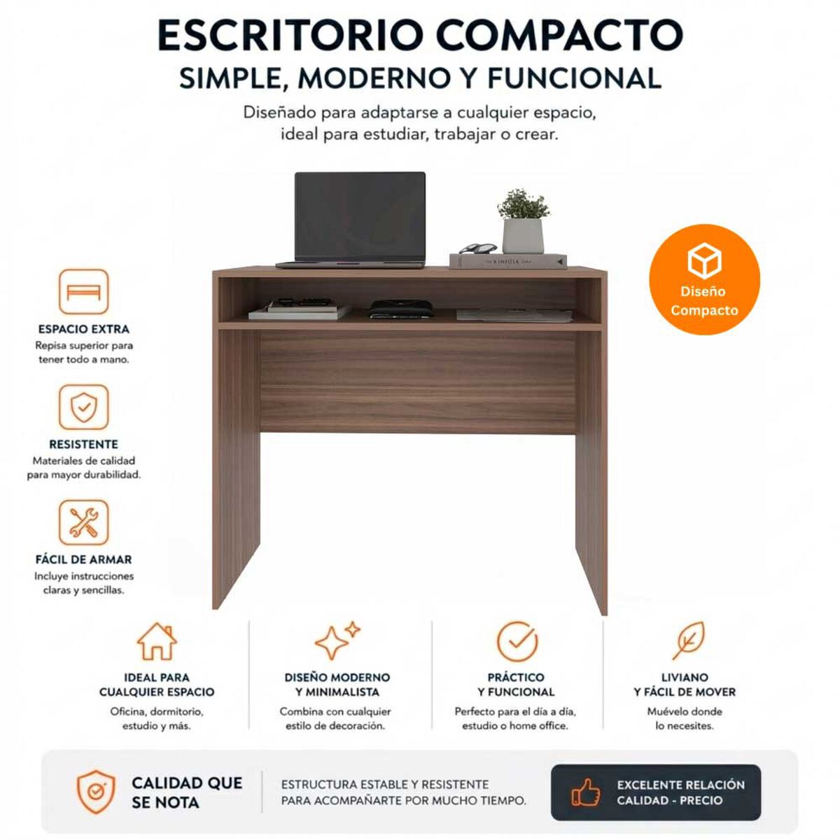 Combo Oficina Escritorio Avellana + Silla New York Negra y Naranjo Arthome