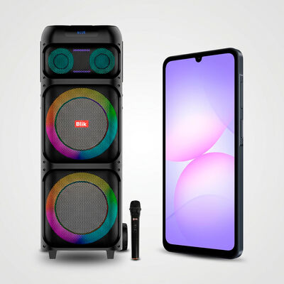 Combo Parlante Bluetooth Blik Light Up 700 Negro + Celular Samsung Galaxy A07 LTE 4G 128GB Negro