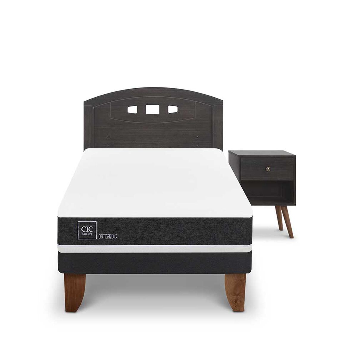 Cama Europea CIC 1,5 Plazas Ortopedic + Respaldo + Velador Gales