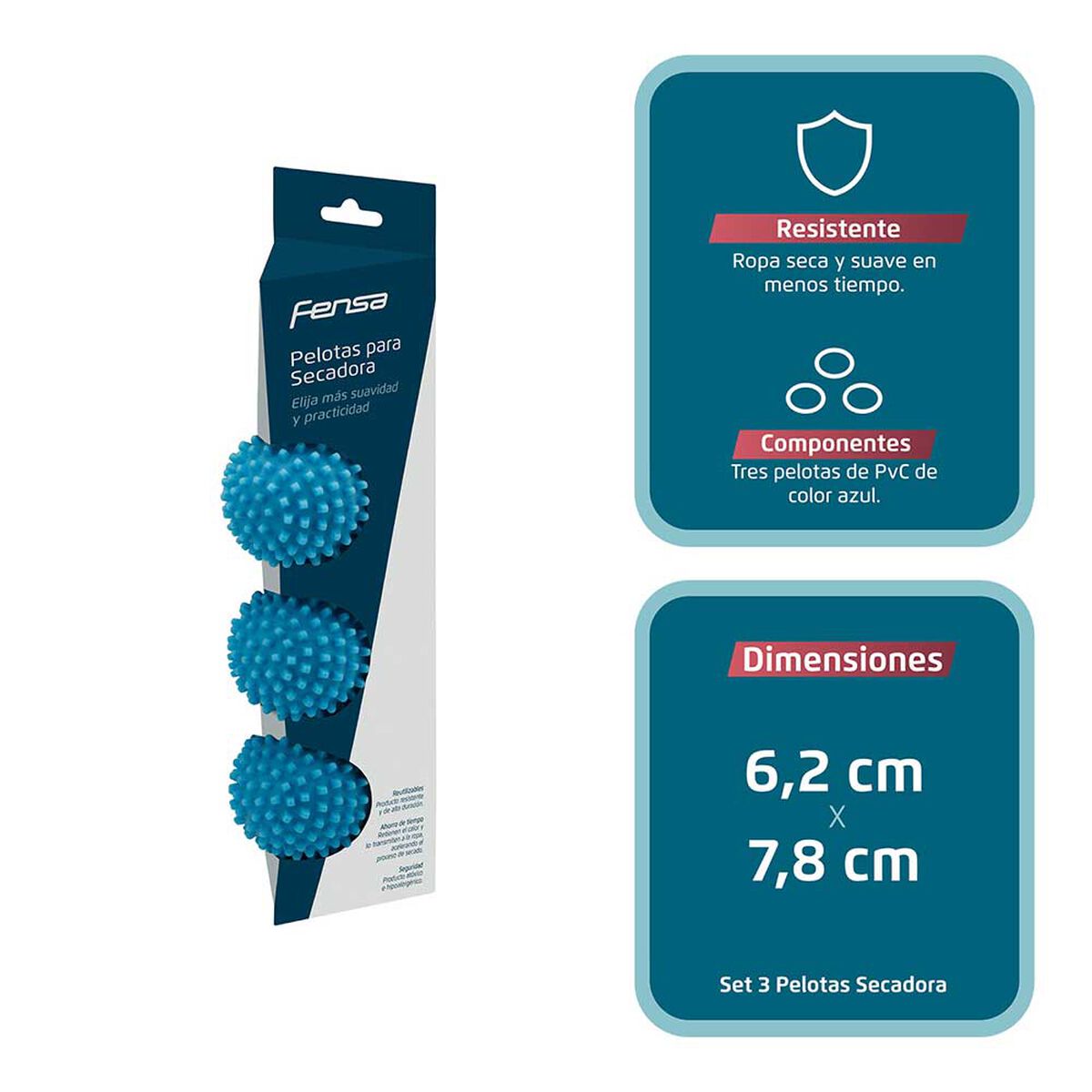 Set 3 Pelotas para Secadora de Ropa Fensa Azul