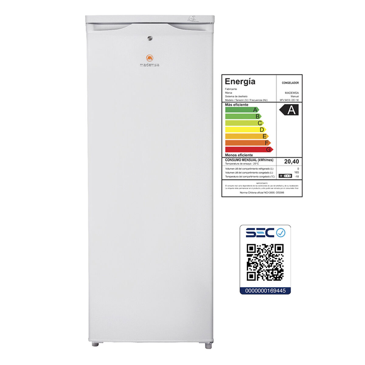 Freezer Vertical Mademsa MFV-545 165 lts.
