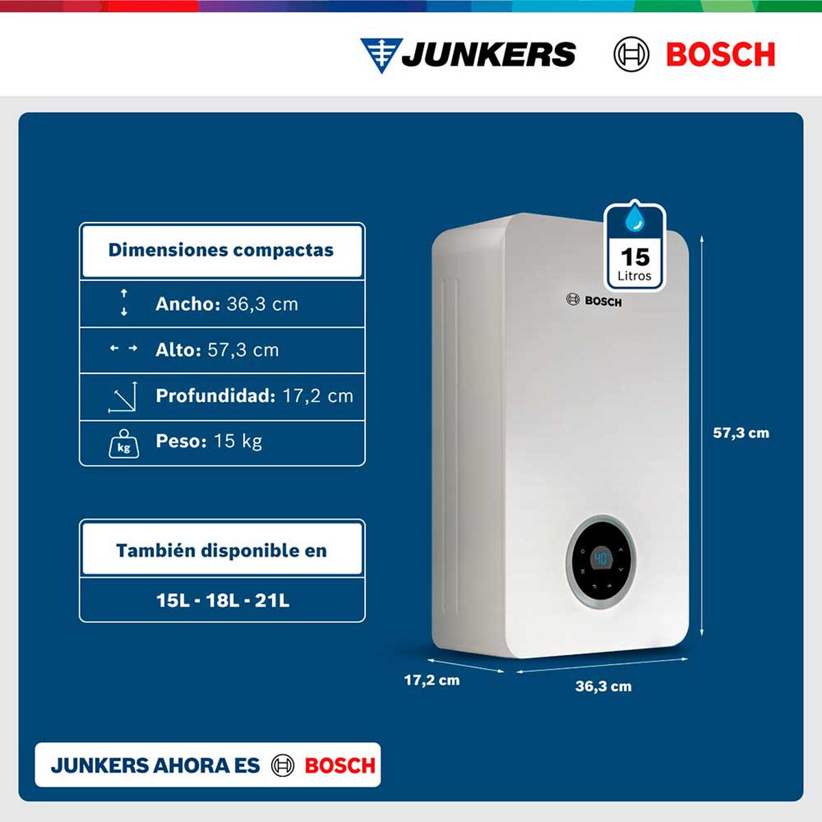 Calef&oacute;n 15 litros gas natural tiro forzado Junkers Bosch Therm 5600 F
