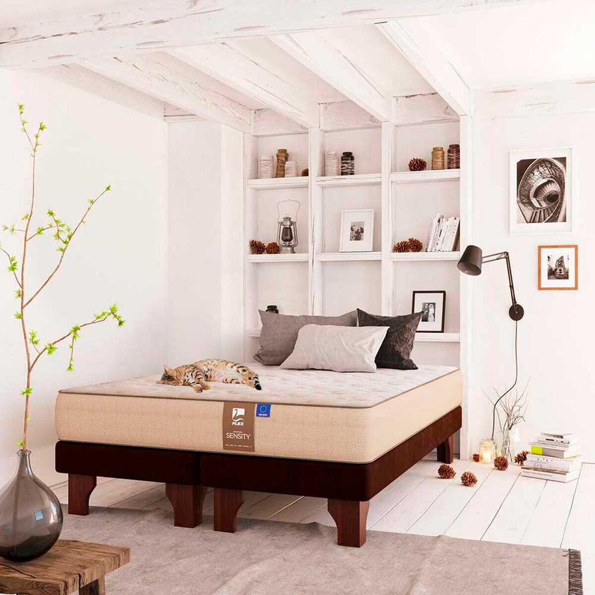 Cama Europea Flex Base Dividida King Dual Sensity + Respaldo Royal