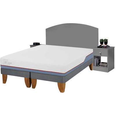 Combo Cama Europea CIC Base Dividida 2 Plazas Excellence Plus + Respaldo + 2 Veladores Casanova 2 Plazas Gris