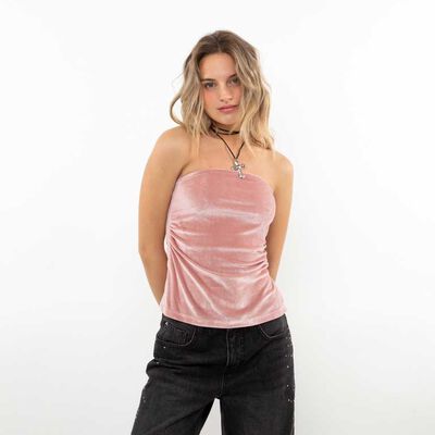 Polera Strapless Terciopelo Plush Mujer Icono
