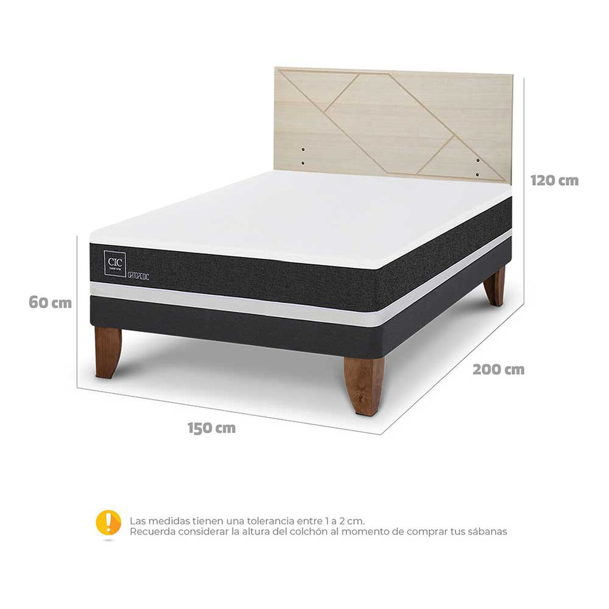Cama Europea CIC 2 Plazas Ortopedic + Respaldo Villarrica Alpino