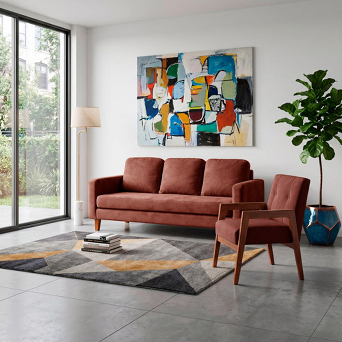 Juego de Living Latam Home Venecia 3 Cuerpos Chocolate + Sitial Munich Tela Chocolate