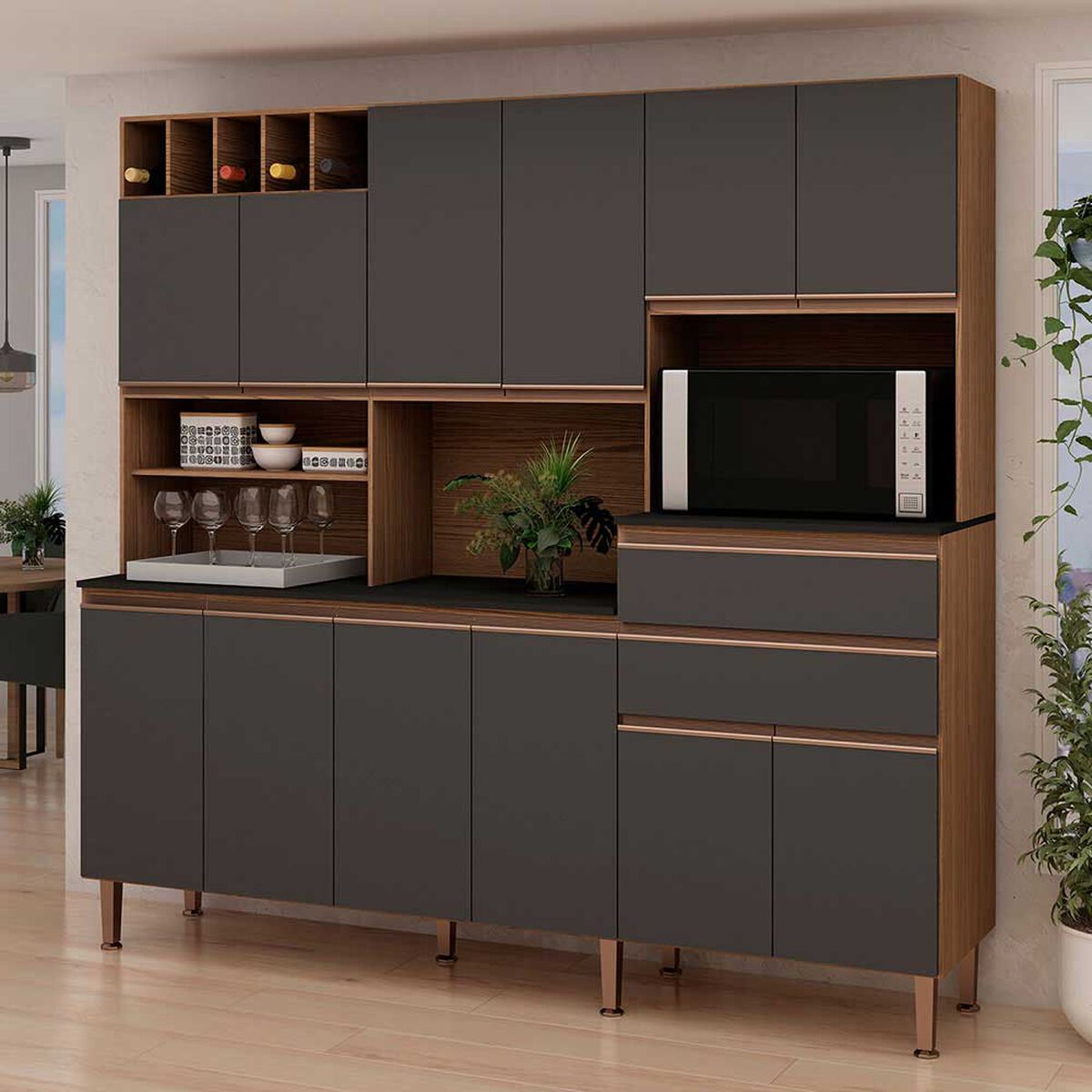 Cocina Vekkahome Malbec 12 Puertas 2 Cajones Gris