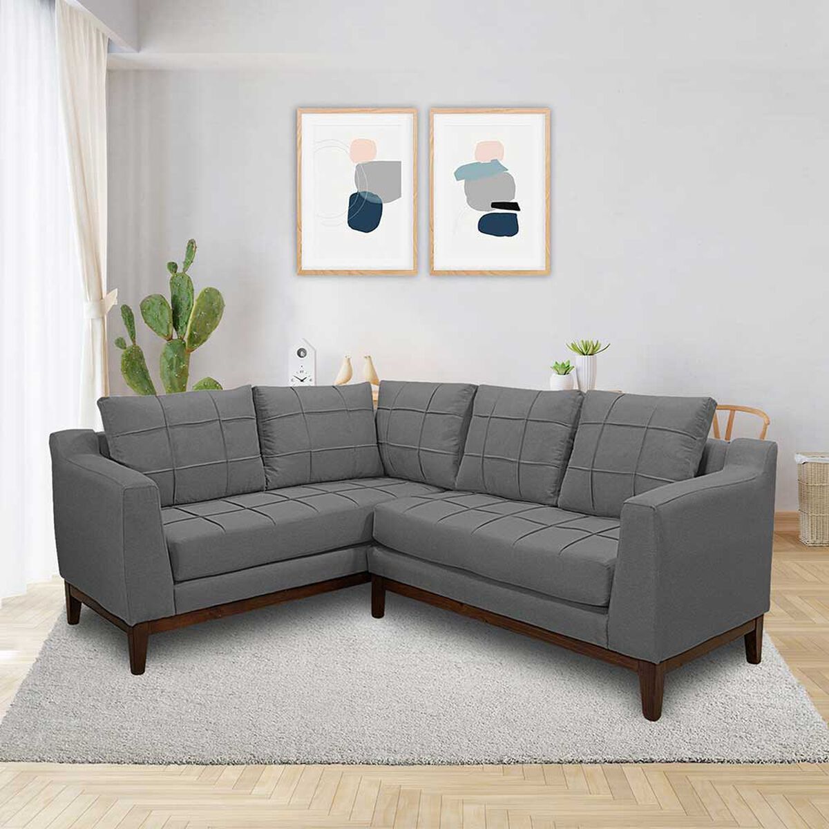 Sofá Seccional Izquierdo Living Factory Roble 5 Cuerpos Gris