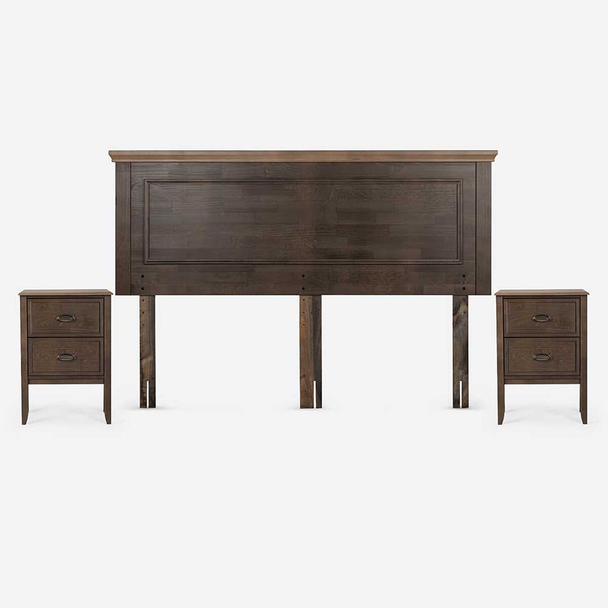 Cama Europea Rosen Base Dividida King Indie + Respaldo + 2 Veladores Anna