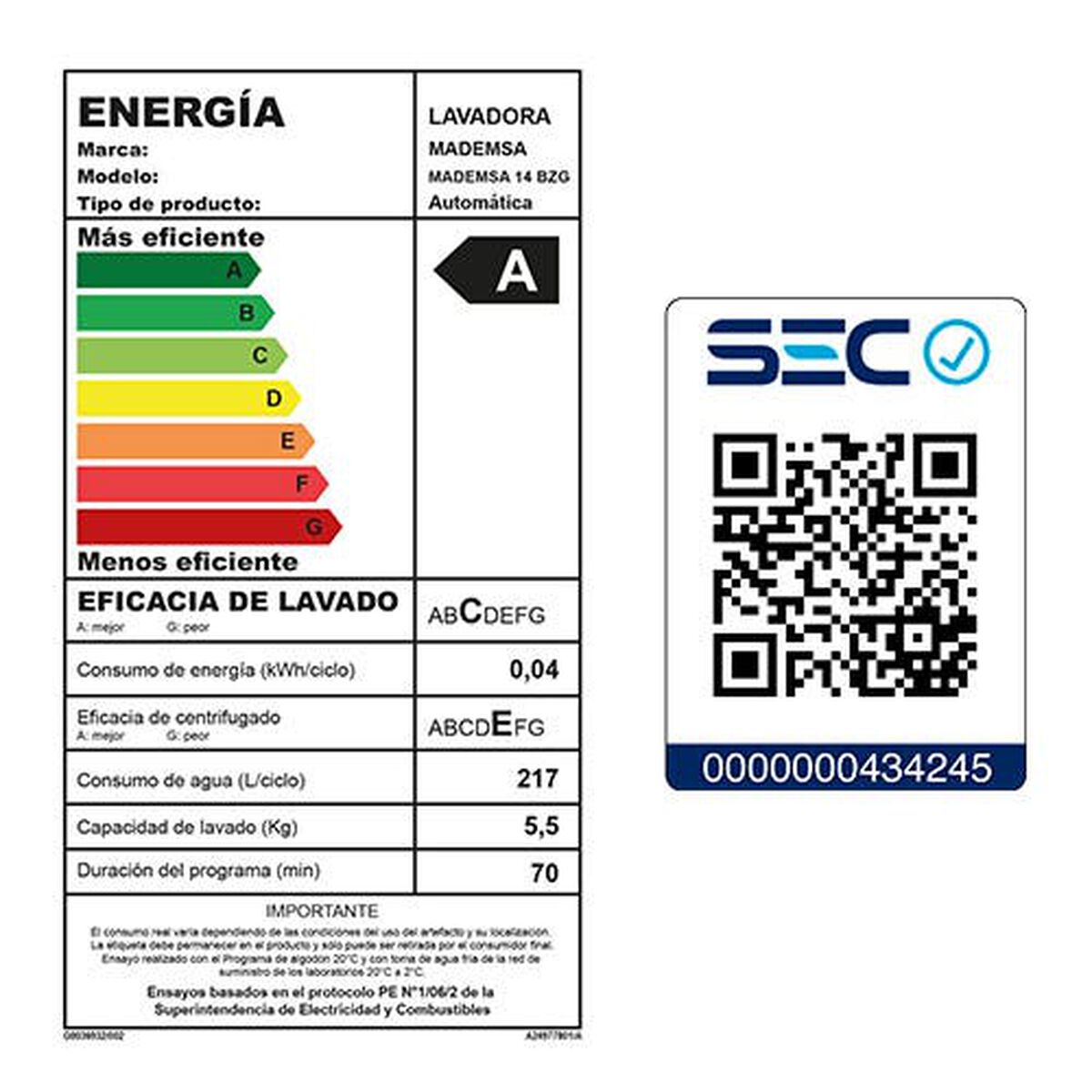 Lavadora Automática Mademsa 14 BZG 14 kg.