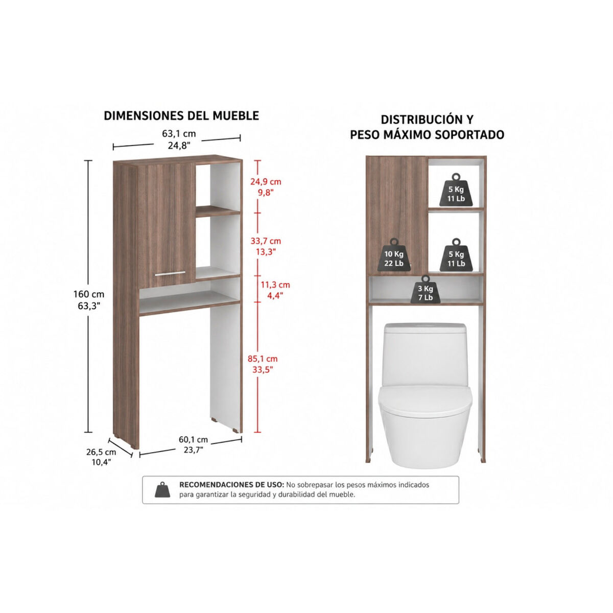Estante de Ba&ntilde;o Tuhome Bath-26 1 Puerta Avellana Blanco