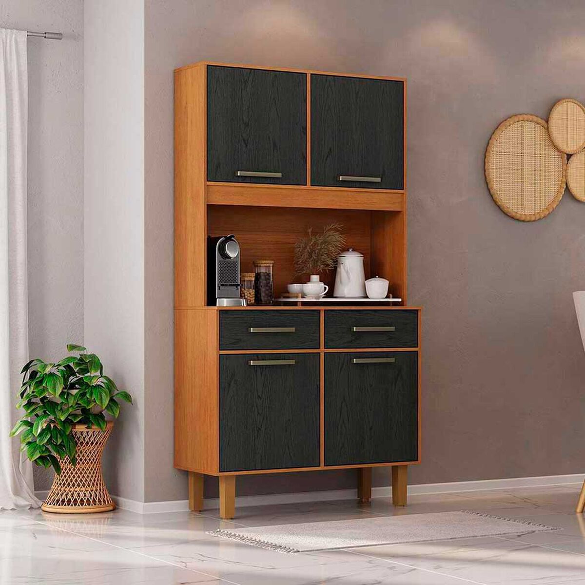 Mueble de Cocina Casanova Borja 4 Puertas 2 Cajones Negro Caf&eacute;